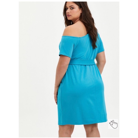 NEW Torrid 3 Off-Shoulder T-Shirt Dress - French Terry Teal - Picture 3 of 8